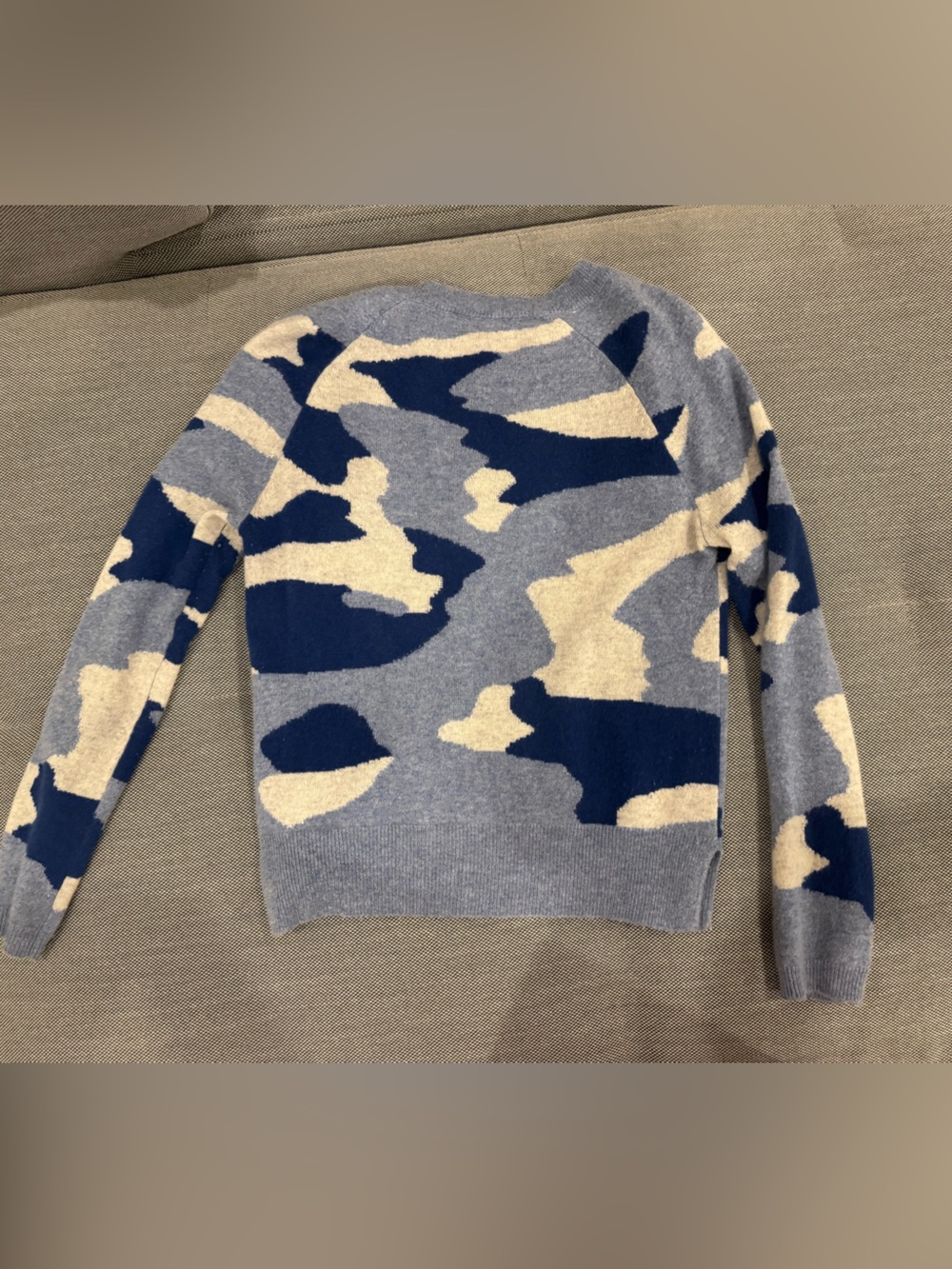 Saks Fifth Avenue Blue and Cream Camouflage Crewneck Sweater - Men